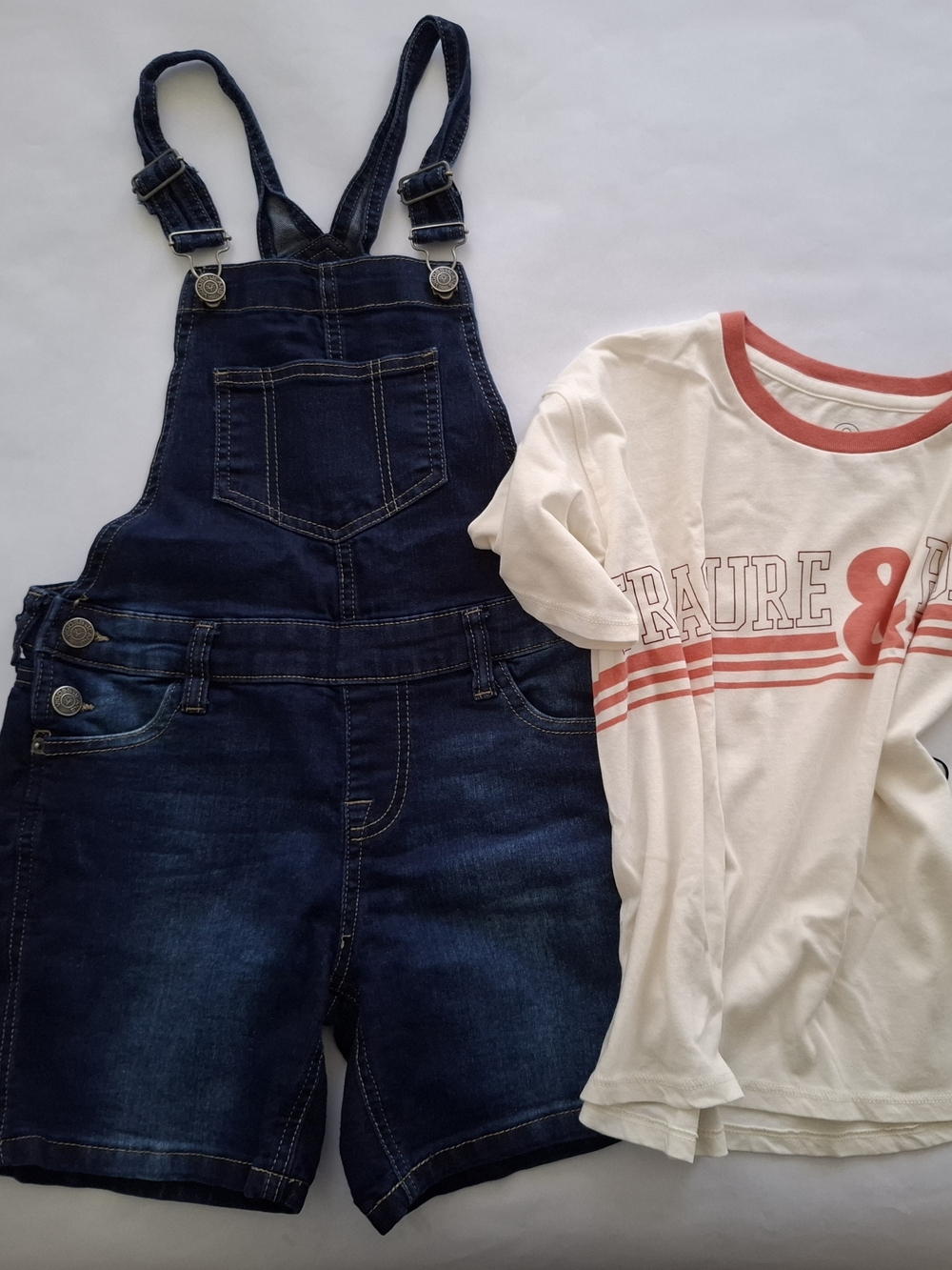 Vigoss Dark Blue Denim Short Overalls with White Tee SZ L